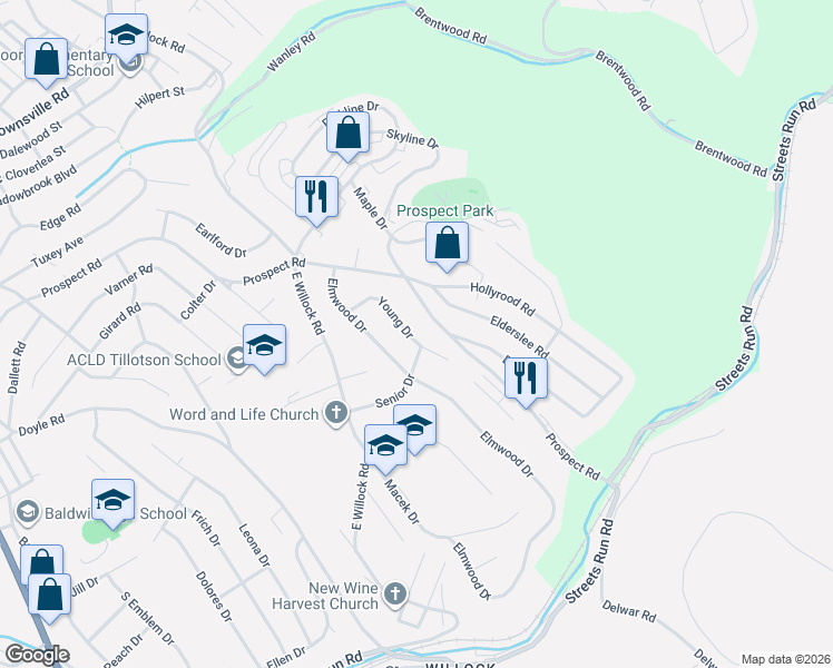 map of restaurants, bars, coffee shops, grocery stores, and more near 1524 Prospect Road in Pittsburgh