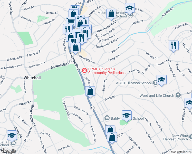 map of restaurants, bars, coffee shops, grocery stores, and more near 4221 Tuxey Avenue in Pittsburgh