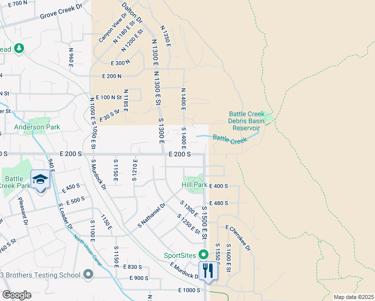 map of restaurants, bars, coffee shops, grocery stores, and more near 160 South 1400 East in Pleasant Grove