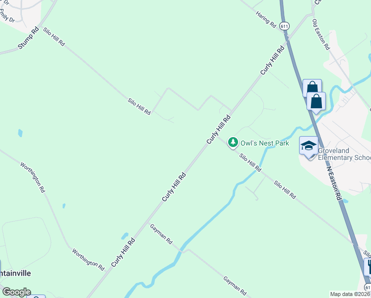 map of restaurants, bars, coffee shops, grocery stores, and more near 4145 Curly Hill Road in Doylestown
