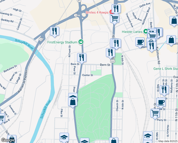 map of restaurants, bars, coffee shops, grocery stores, and more near 1720 North 3rd Street in Reading