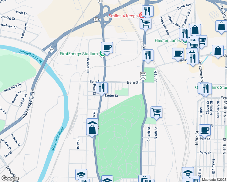 map of restaurants, bars, coffee shops, grocery stores, and more near 1720 North 3rd Street in Reading