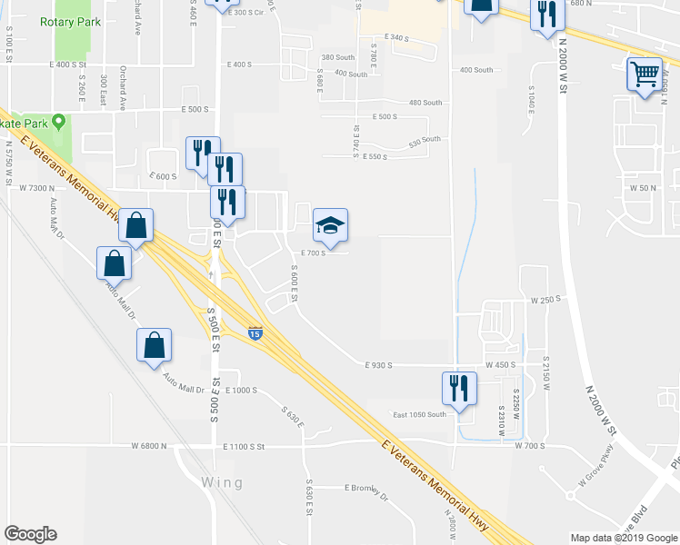 map of restaurants, bars, coffee shops, grocery stores, and more near 738 E Quality Dr in American Fork