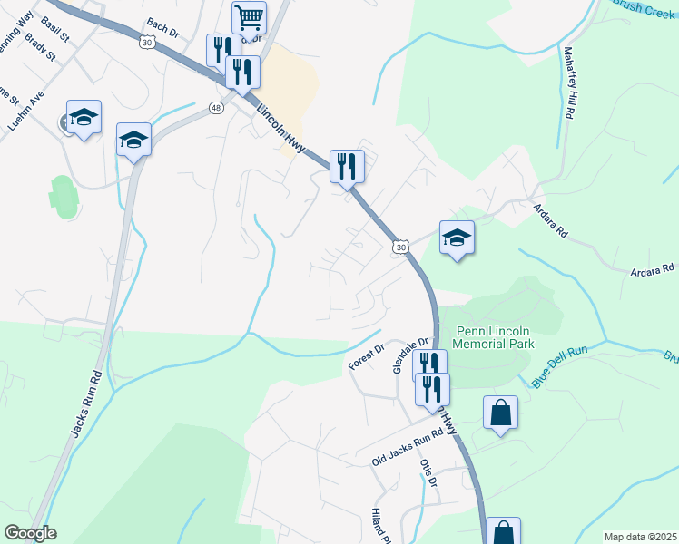 map of restaurants, bars, coffee shops, grocery stores, and more near 1029 Logan Road in North Versailles