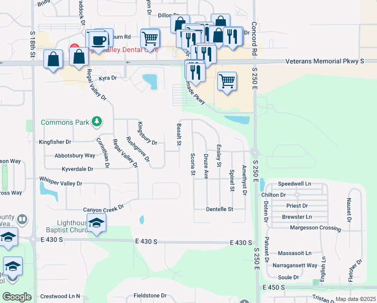 map of restaurants, bars, coffee shops, grocery stores, and more near Scoria Street in Lafayette