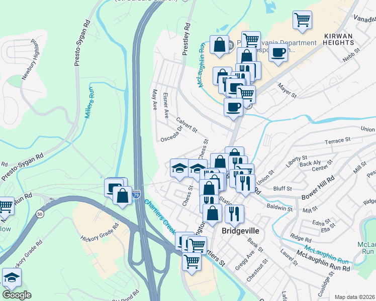 map of restaurants, bars, coffee shops, grocery stores, and more near 274 Crestvue Drive in Bridgeville
