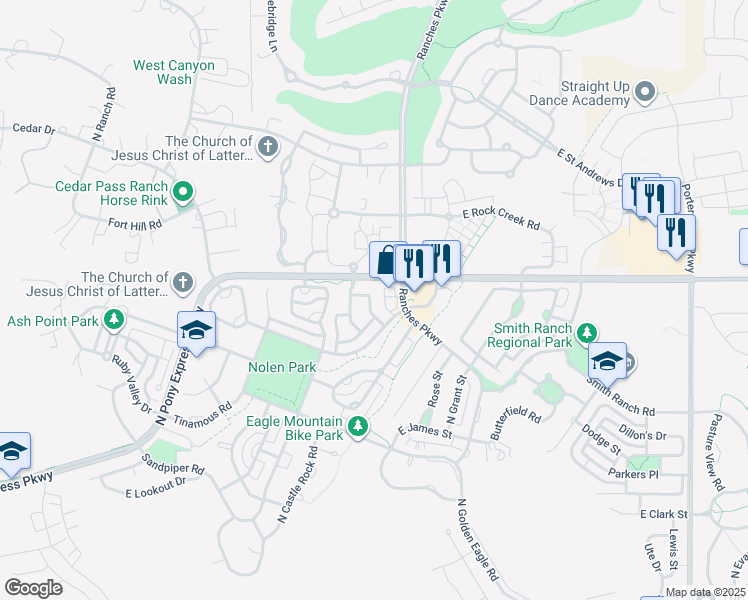 map of restaurants, bars, coffee shops, grocery stores, and more near 7954 N Dundee Dr in Eagle Mountain