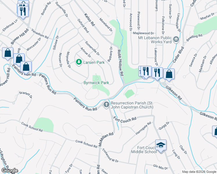 map of restaurants, bars, coffee shops, grocery stores, and more near 817 Somerville Drive in Pittsburgh