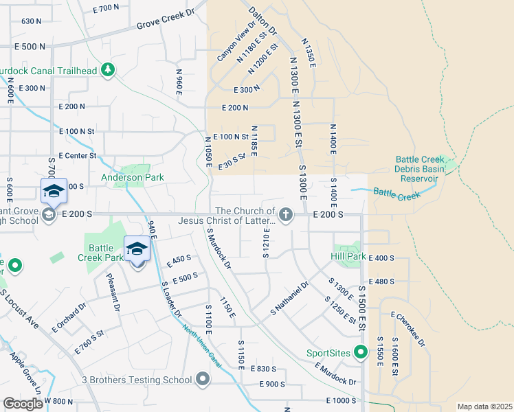 map of restaurants, bars, coffee shops, grocery stores, and more near 1181 East 200 South in Pleasant Grove