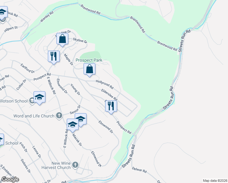 map of restaurants, bars, coffee shops, grocery stores, and more near 1647 Hollyrood Road in Pittsburgh