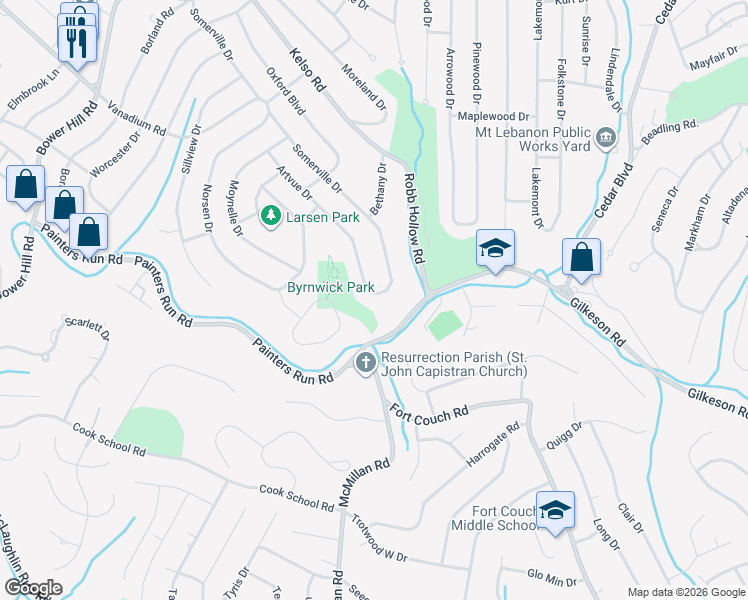 map of restaurants, bars, coffee shops, grocery stores, and more near 817 Somerville Drive in Pittsburgh