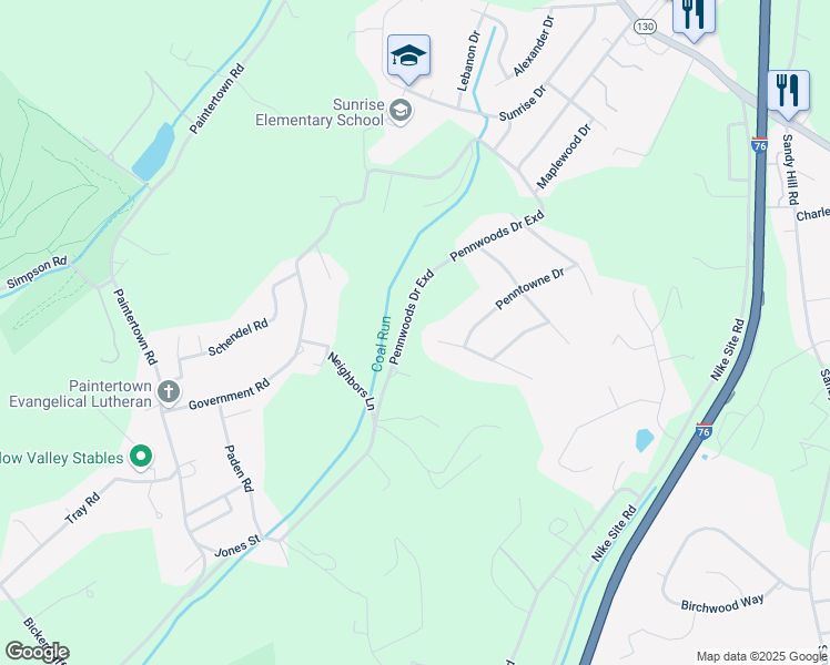 map of restaurants, bars, coffee shops, grocery stores, and more near 8 Colonial Circle in Irwin