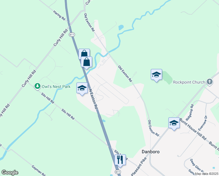 map of restaurants, bars, coffee shops, grocery stores, and more near 4390 Pear Drive in Doylestown