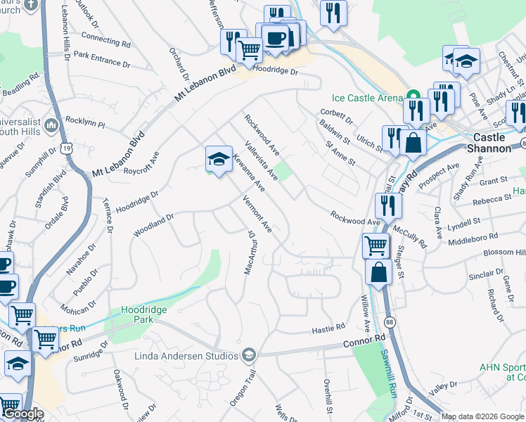 map of restaurants, bars, coffee shops, grocery stores, and more near 836 Kewanna Avenue in Pittsburgh