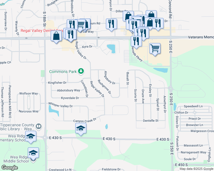 map of restaurants, bars, coffee shops, grocery stores, and more near 3921 Rushgrove Dr in Lafayette