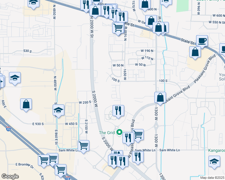 map of restaurants, bars, coffee shops, grocery stores, and more near 1776 West 160 South in Pleasant Grove