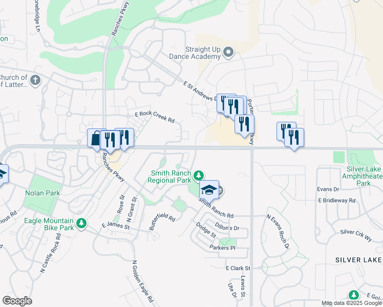 map of restaurants, bars, coffee shops, grocery stores, and more near 7979 North Smith Ranch Road in Eagle Mountain