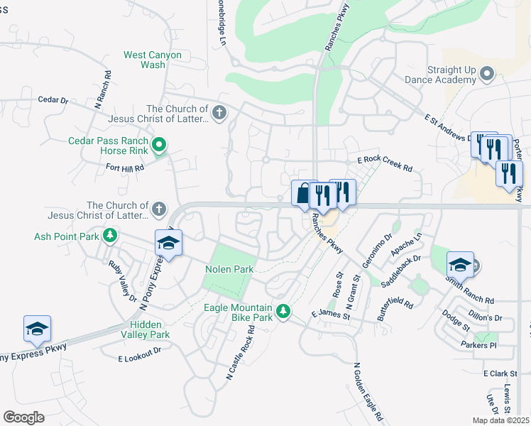 map of restaurants, bars, coffee shops, grocery stores, and more near 7976 Sparrowhawk Circle in Eagle Mountain