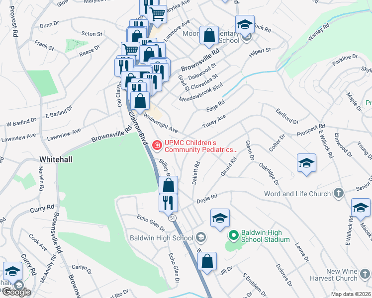 map of restaurants, bars, coffee shops, grocery stores, and more near 4221 Tuxey Avenue in Pittsburgh