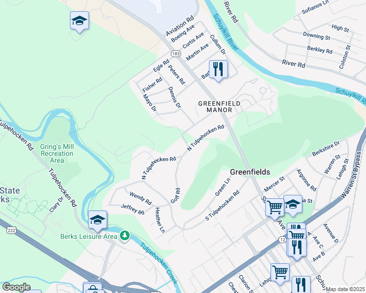 map of restaurants, bars, coffee shops, grocery stores, and more near 319 North Tulpehocken Road in Reading