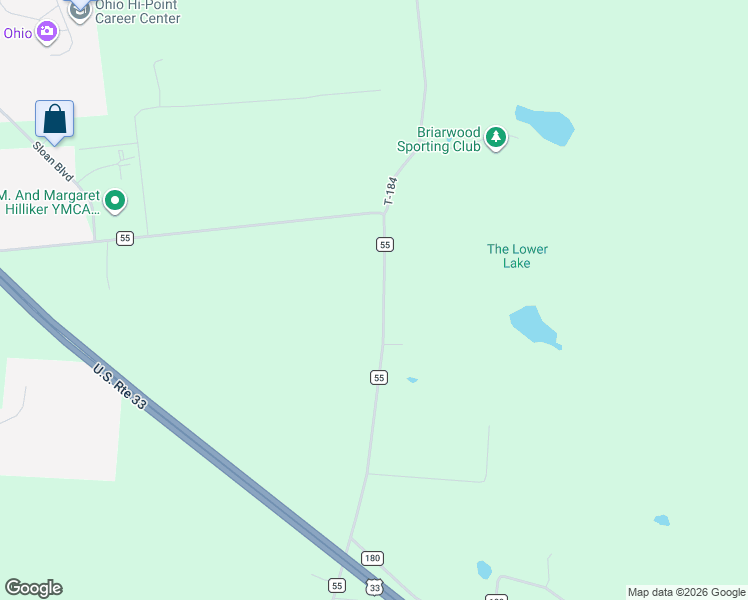 map of restaurants, bars, coffee shops, grocery stores, and more near 1804 Township Road 55 in Bellefontaine