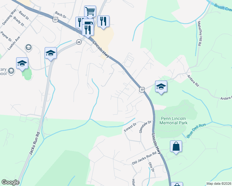 map of restaurants, bars, coffee shops, grocery stores, and more near 1036 Logan Road in North Versailles
