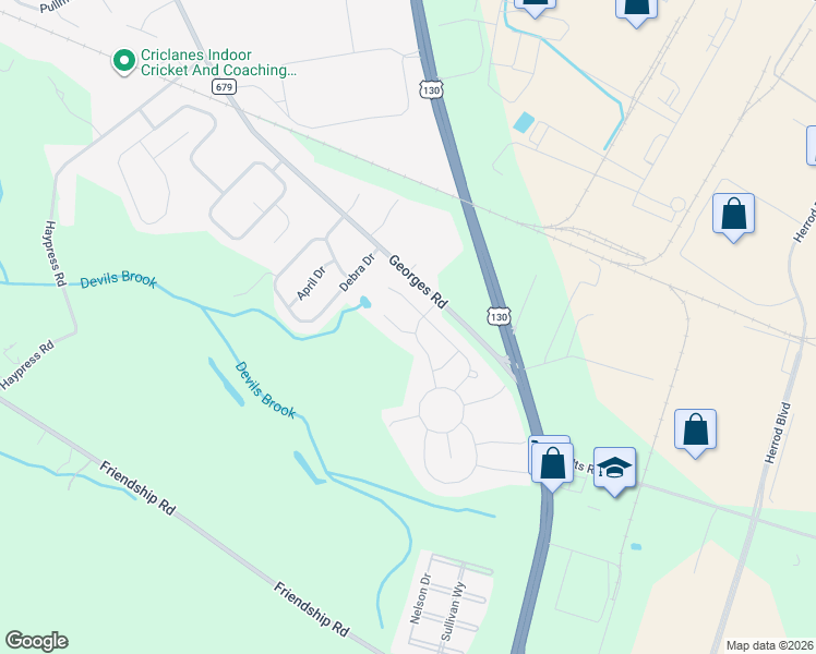 map of restaurants, bars, coffee shops, grocery stores, and more near 2 Valley Court in South Brunswick Township
