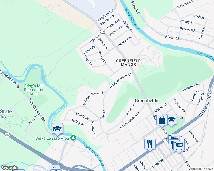 map of restaurants, bars, coffee shops, grocery stores, and more near 319 North Tulpehocken Road in Reading