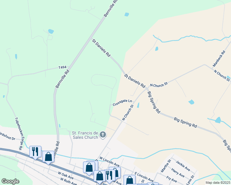 map of restaurants, bars, coffee shops, grocery stores, and more near 50 Steeple Dr in Robesonia