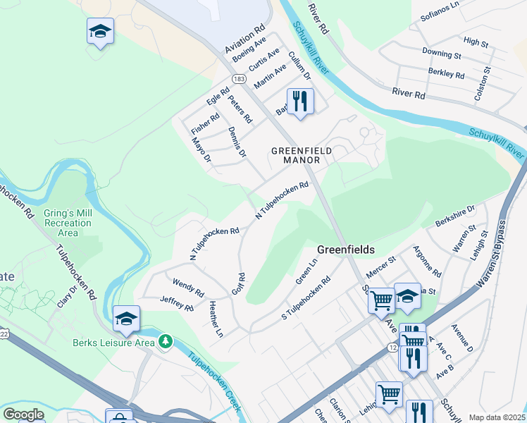 map of restaurants, bars, coffee shops, grocery stores, and more near North Tulpehocken Road in Reading