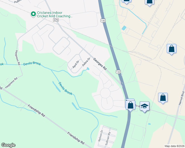 map of restaurants, bars, coffee shops, grocery stores, and more near 11 Valley Court in South Brunswick Township