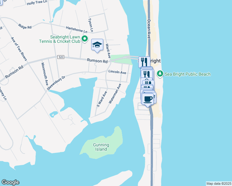 map of restaurants, bars, coffee shops, grocery stores, and more near 37b Waterman Avenue in Rumson