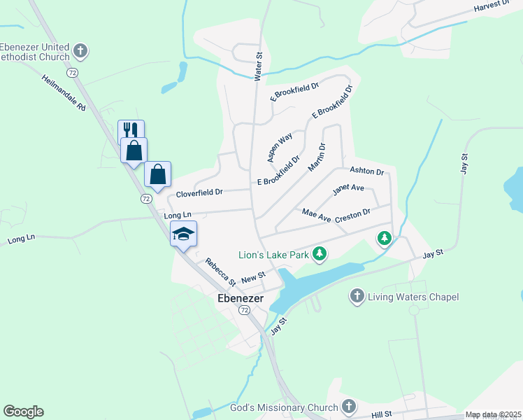 map of restaurants, bars, coffee shops, grocery stores, and more near 2056 Water Street in Lebanon