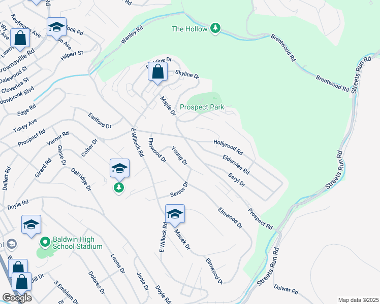 map of restaurants, bars, coffee shops, grocery stores, and more near 1524 Prospect Road in Pittsburgh