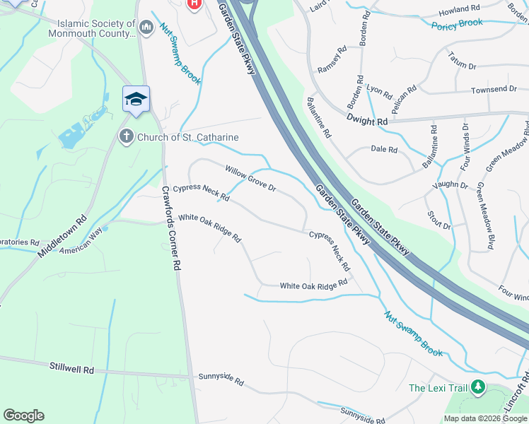 map of restaurants, bars, coffee shops, grocery stores, and more near 54 Cypress Neck Road in Lincroft