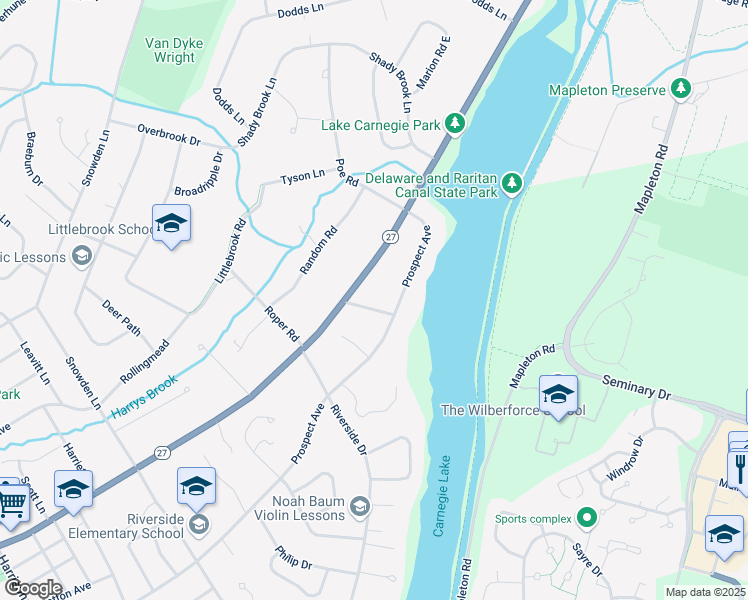 map of restaurants, bars, coffee shops, grocery stores, and more near 22 Carnegie Drive in Princeton