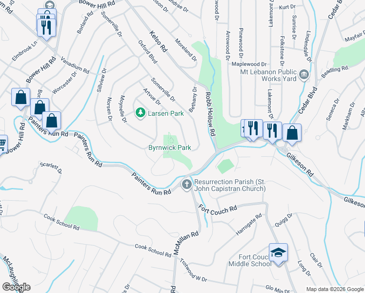 map of restaurants, bars, coffee shops, grocery stores, and more near 817 Somerville Drive in Pittsburgh