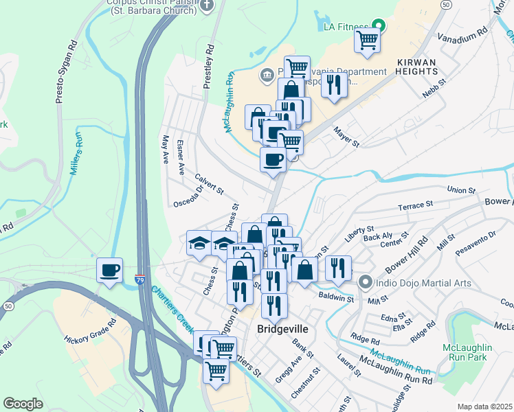 map of restaurants, bars, coffee shops, grocery stores, and more near 337 Hill St in Bridgeville