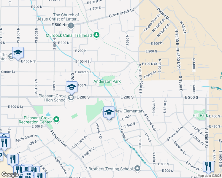 map of restaurants, bars, coffee shops, grocery stores, and more near 140 950 East in Pleasant Grove
