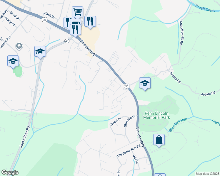 map of restaurants, bars, coffee shops, grocery stores, and more near 1029 Logan Road in North Versailles