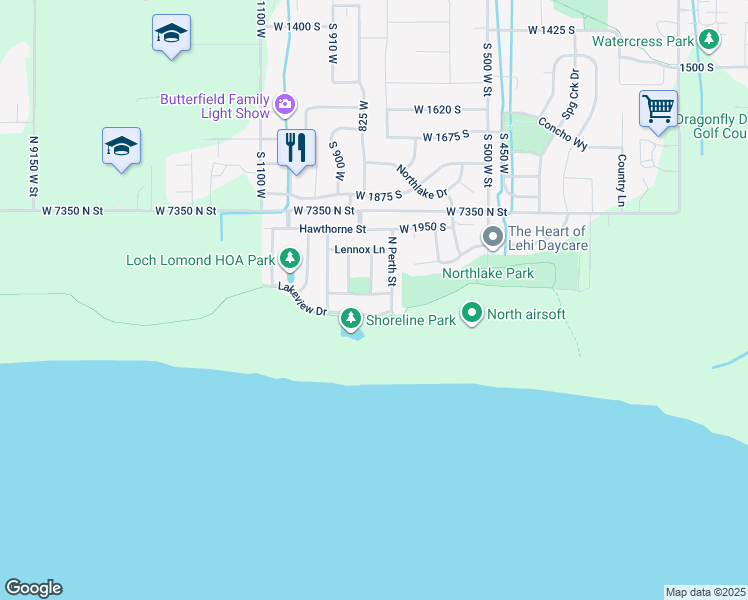 map of restaurants, bars, coffee shops, grocery stores, and more near 2256 Loch Lomond Drive in Lehi