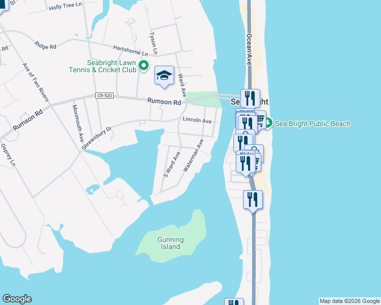 map of restaurants, bars, coffee shops, grocery stores, and more near 37b Waterman Avenue in Rumson