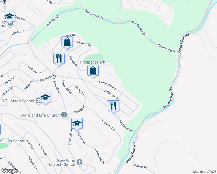 map of restaurants, bars, coffee shops, grocery stores, and more near 1631 Elderslee Road in Pittsburgh