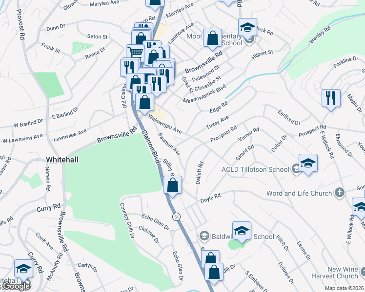 map of restaurants, bars, coffee shops, grocery stores, and more near 4221 Tuxey Avenue in Pittsburgh