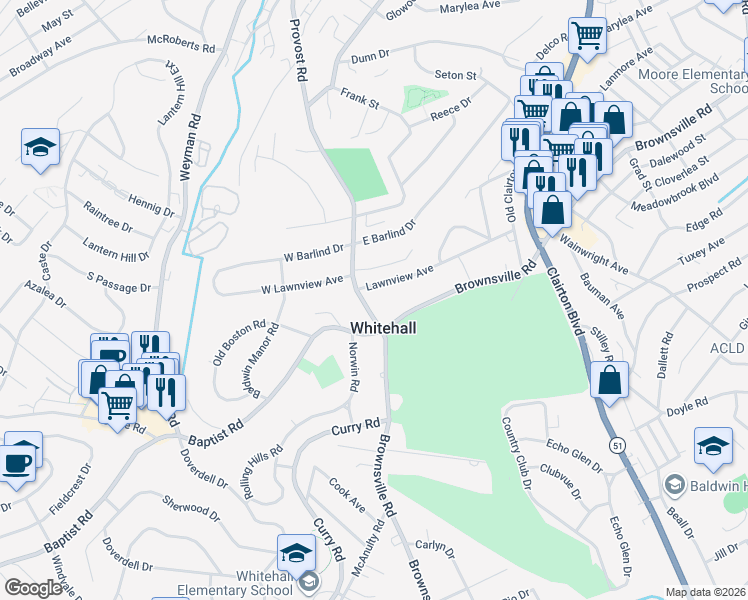 map of restaurants, bars, coffee shops, grocery stores, and more near 4008 Provost Road in Pittsburgh