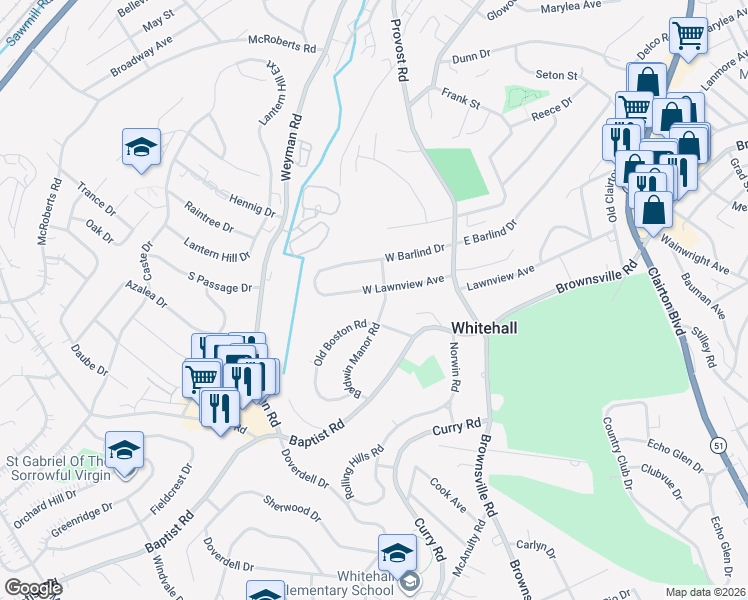 map of restaurants, bars, coffee shops, grocery stores, and more near 4629 West Lawnview Avenue in Pittsburgh