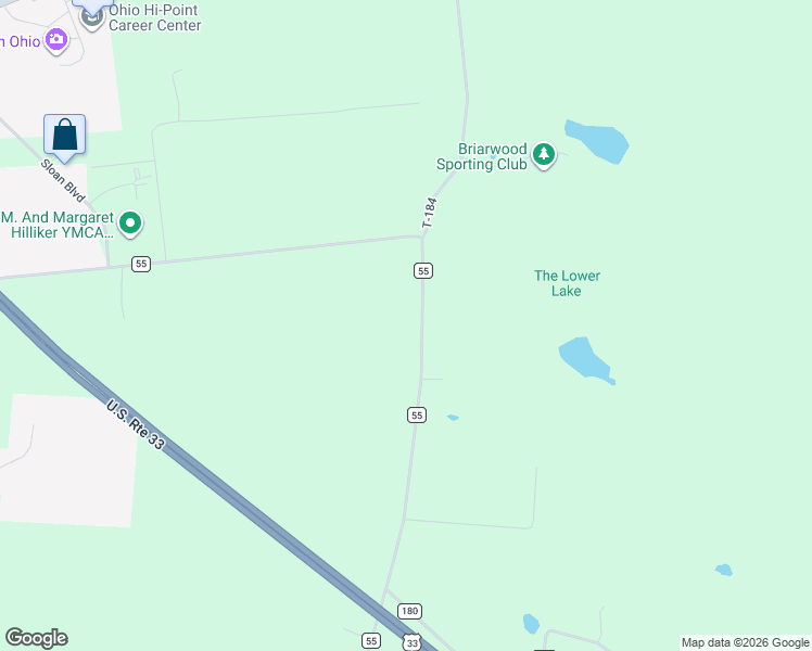 map of restaurants, bars, coffee shops, grocery stores, and more near 1804 Township Road 55 in Bellefontaine