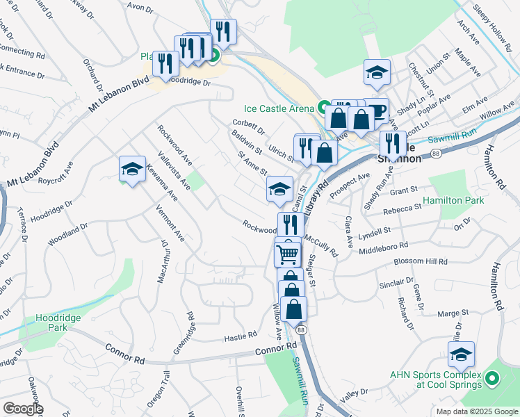 map of restaurants, bars, coffee shops, grocery stores, and more near 957 Margaretta Avenue in Pittsburgh