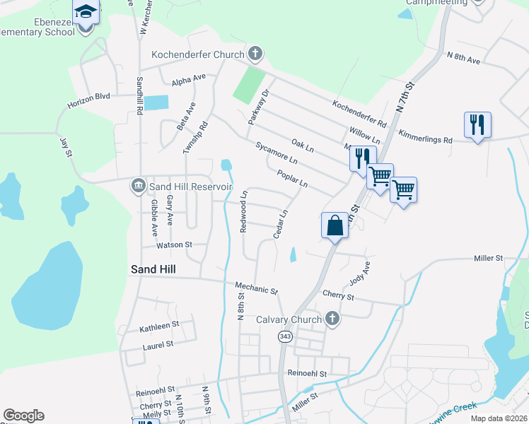 map of restaurants, bars, coffee shops, grocery stores, and more near 912 Cypress Lane in Lebanon