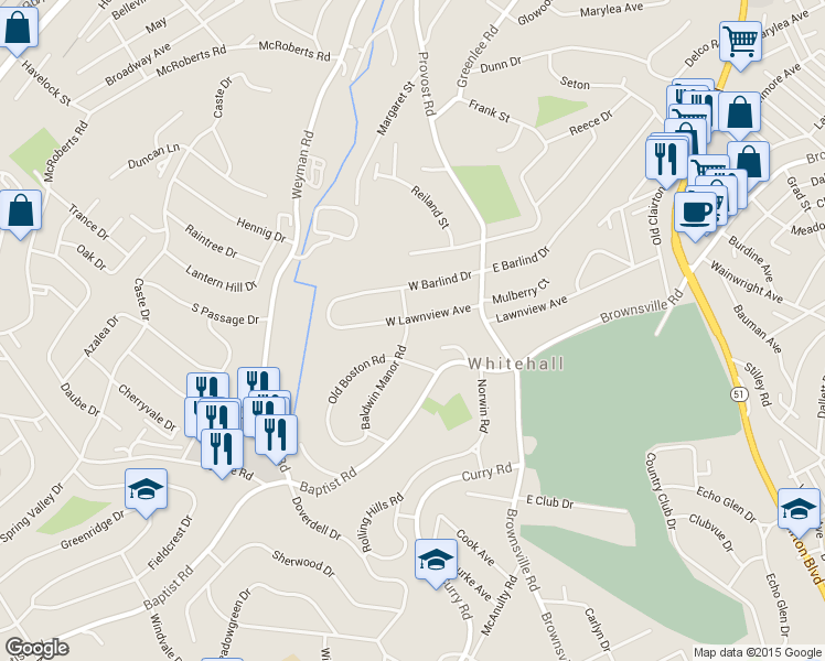 map of restaurants, bars, coffee shops, grocery stores, and more near 4629 West Lawnview Avenue in Pittsburgh